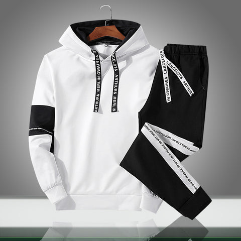 2019 Men Sets New Casual Solid Patchwork Male Hooded Tracksuits Spring Summer Men's Sportswear Hoodies+Pants 2PCS Sporting Suits